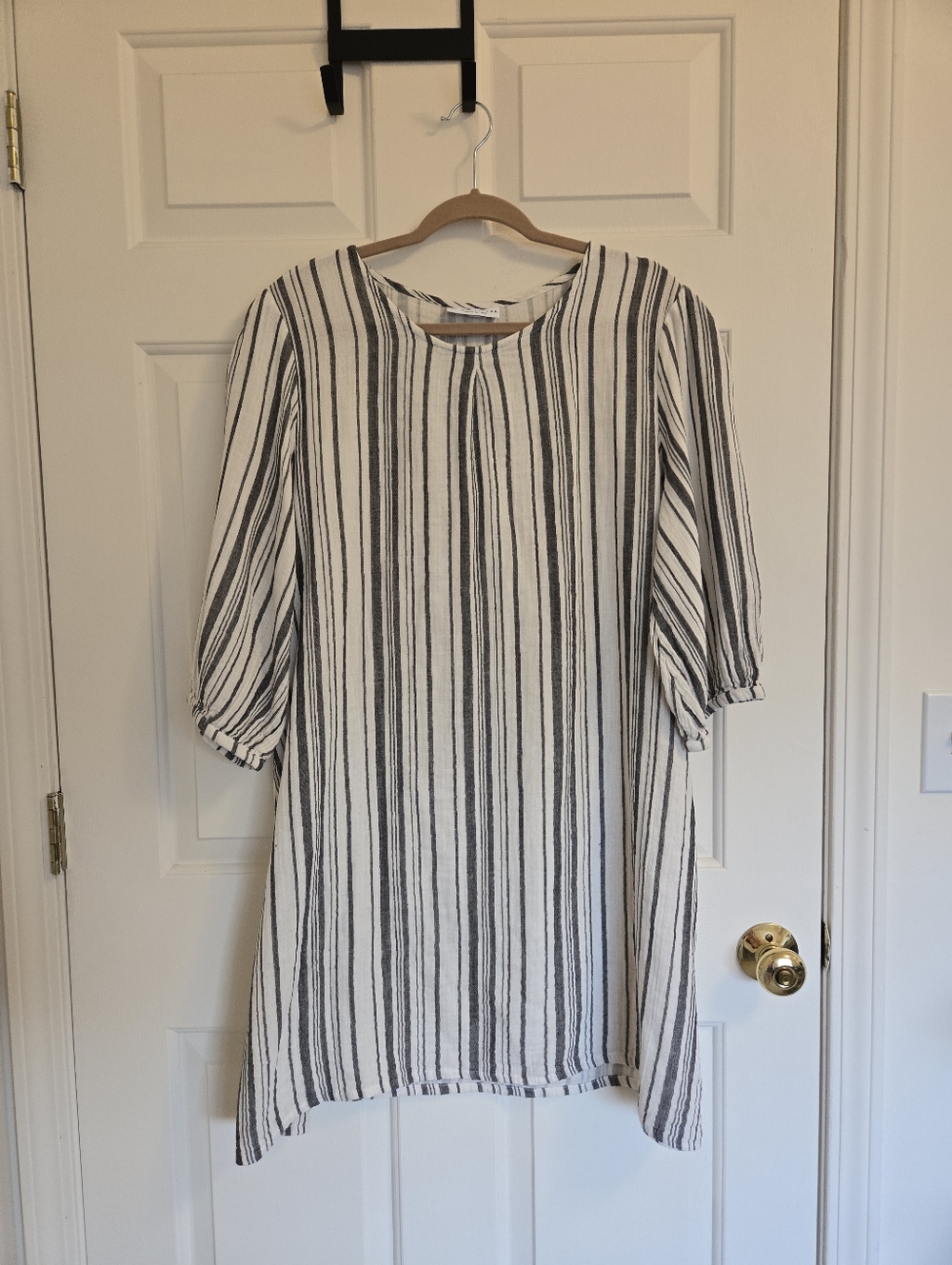 Bryn Walker Womens Lucien White And Gray Pattern Gauze Tunic Dress Size Large